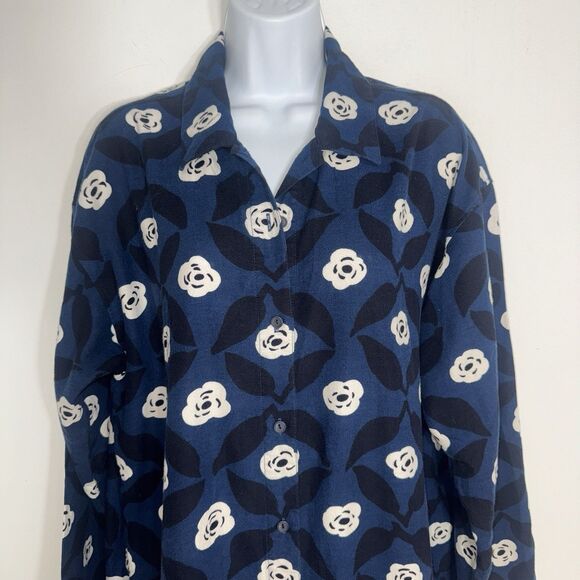 Uniqlo x Marimekko Navy Blue Flannel Long Sleeve Shirt Dress Pockets Women Large - Picture 4 of 12